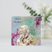 Invitation FILLE AUX FLEURS EN PARKLES D'OR, Saphir Bleu (Debout devant)