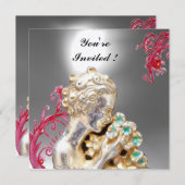 Invitation FILLE AUX FLEURS, Lune de Pierre Blanche (Devant / Derrière)