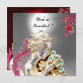 Invitation FILLE AUX FLEURS ,Rouge Bourgogne Rubis,Blanc (Devant / Derrière)