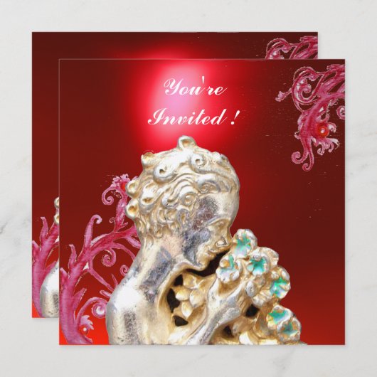 Invitation FILLE AUX FLEURS ,Rubis Rouge (Devant / Derrière)