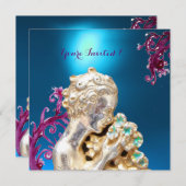 Invitation FILLE AUX FLEURS, Saphir Bleu (Devant / Derrière)