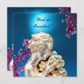 Invitation FILLE AUX FLEURS, Saphir Bleu (Devant / Derrière)