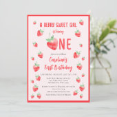 Invitation Fille aux fraises mignonne Premier anniversaire (Debout devant)