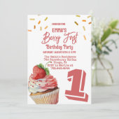 Invitation Fille aux fraises rouges Berry Premier anniversair (Debout devant)