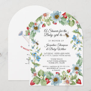 Invitation Fille aux fraises si douce Fête prénatale de bébé