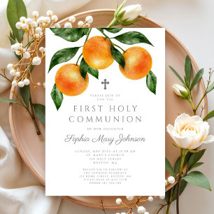 Invitation Fille aux oranges élégantes Première communion