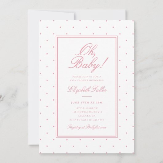 Invitation Fille aux pois roses Baby Shower (Devant)