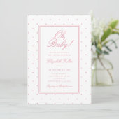 Invitation Fille aux pois roses Baby Shower (Debout devant)