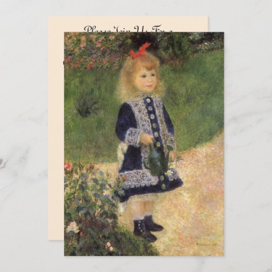 Invitation Fille avec canne d'arrosage par Renoir, fête d'ann (Devant / Derrière)
