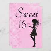 Invitation Fille avec les coeurs rose douce 16 Anniversaire I (Devant / Derrière)