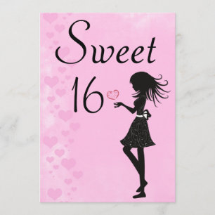 Invitation Fille avec les coeurs rose douce 16 Anniversaire I