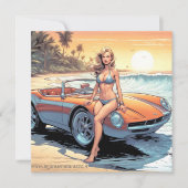 Invitation Fille avec voiture de sport (Devant)