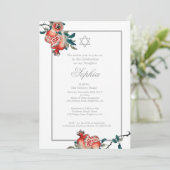 Invitation Fille Baby Naming Pomegranate hébraïque en argent  (Debout devant)