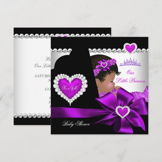 Invitation Fille Baby shower afro-américaine de princesse vio (Devant / Derrière)