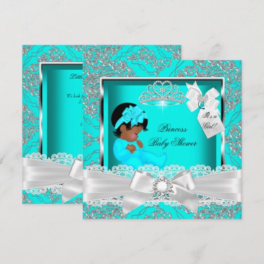 Invitation Fille Baby shower afro-américaine Turquoise (Devant / Derrière)
