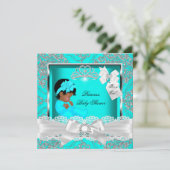 Invitation Fille Baby shower afro-américaine Turquoise (Debout devant)