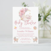 Invitation fille baby shower aquarelle florale lune rose (Debout devant)