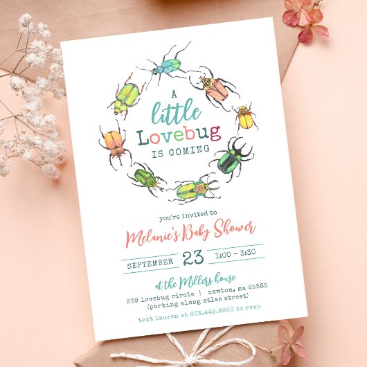 Invitation Fille Baby shower aquarelle Little Lovebug