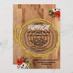 Invitation Fille Baby shower Automne Citrouille Rustique Burl