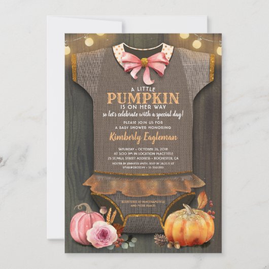 Invitation Fille Baby shower Automne Citrouille Rustique Burl (Devant)