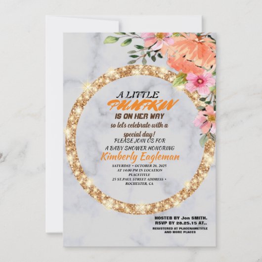 Invitation Fille Baby shower Automne Citrouille Rustique Burl (Devant)