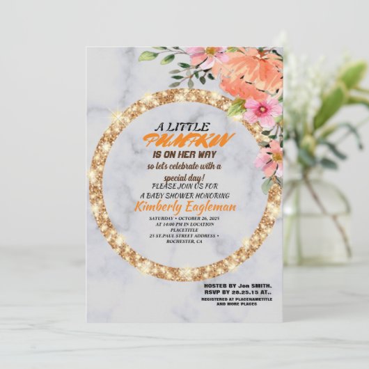 Invitation Fille Baby shower Automne Citrouille Rustique Burl (Debout devant)