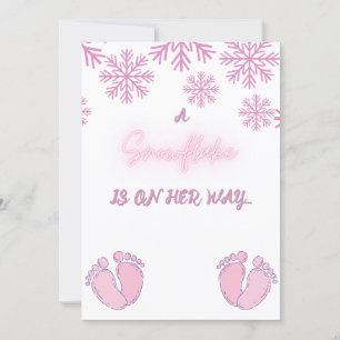 Invitation Fille Baby shower avec des flocons de neige roses