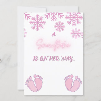 Invitation Fille Baby shower avec des flocons de neige roses 