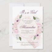 Invitation Fille baby shower Blush rose Floral (Devant)