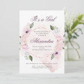 Invitation Fille baby shower Blush rose Floral (Debout devant)