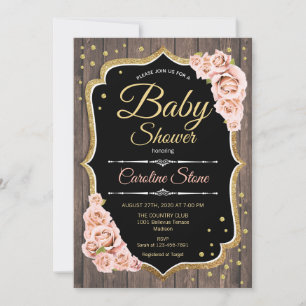 Invitation Fille Baby shower - Bois Roses Roses Roses Roses R