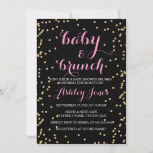 Invitation Fille Baby shower & Brunch Parties scintillant or 