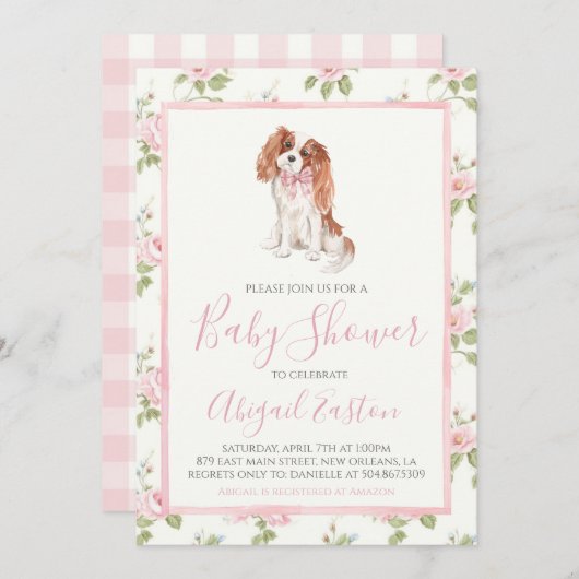 Invitation Fille Baby shower Cavalier Chien chiot (Devant / Derrière)