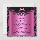 Invitation Fille Baby shower Damask Hot rose noir (Dos)