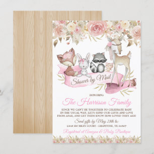 Invitation Fille Baby shower d'animaux de bois par courrier
