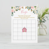 Invitation Fille Baby shower de ferme rose Jeu de Bingo (Debout devant)