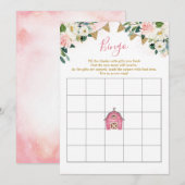 Invitation Fille Baby shower de ferme rose Jeu de Bingo (Devant / Derrière)
