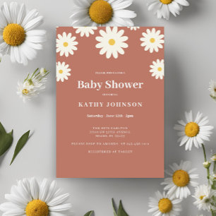 Invitation Fille Baby shower de marguerite en terre cuite