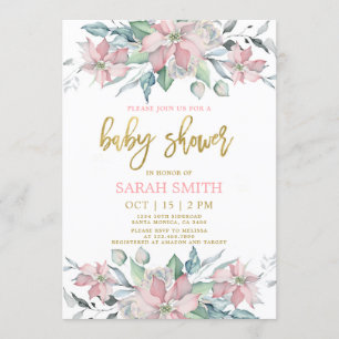 Invitation Fille Baby shower de Noël à pointe rose