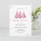 Invitation Fille Baby shower de Noël Rose d'hiver (Debout devant)