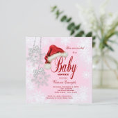 Invitation Fille Baby shower de Noël Santa Hat Snowflake (Debout devant)