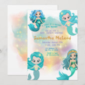 Invitation Fille Baby shower de sirène sous la mer (Devant / Derrière)