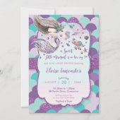Invitation Fille Baby shower de sirène sous la mer violette (Devant)