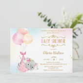 Invitation Fille Baby shower des ballons d'éléphants géants (Debout devant)