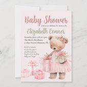 Invitation fille Baby shower d'ours rose mignonne (Devant)
