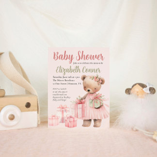 Invitation fille Baby shower d'ours rose mignonne