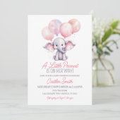 Invitation Fille Baby shower Eléphant À petits pois gris rose (Debout devant)