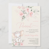 Invitation Fille Baby shower Eléphant Rose (Devant)