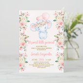 Invitation Fille Baby shower Eléphant rose pâle (Debout devant)