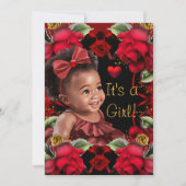 Invitation Fille Baby shower ethnique Rose rouge (Devant)